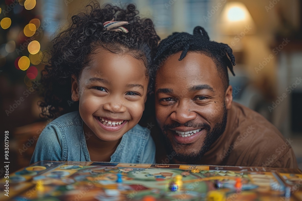 Father and daughter playing a board game together, reflecting the joy and bonding of family activities during the holiday season. Father and daughter playing a board game together, reflecting the joy and bonding of family activities during the holiday season.