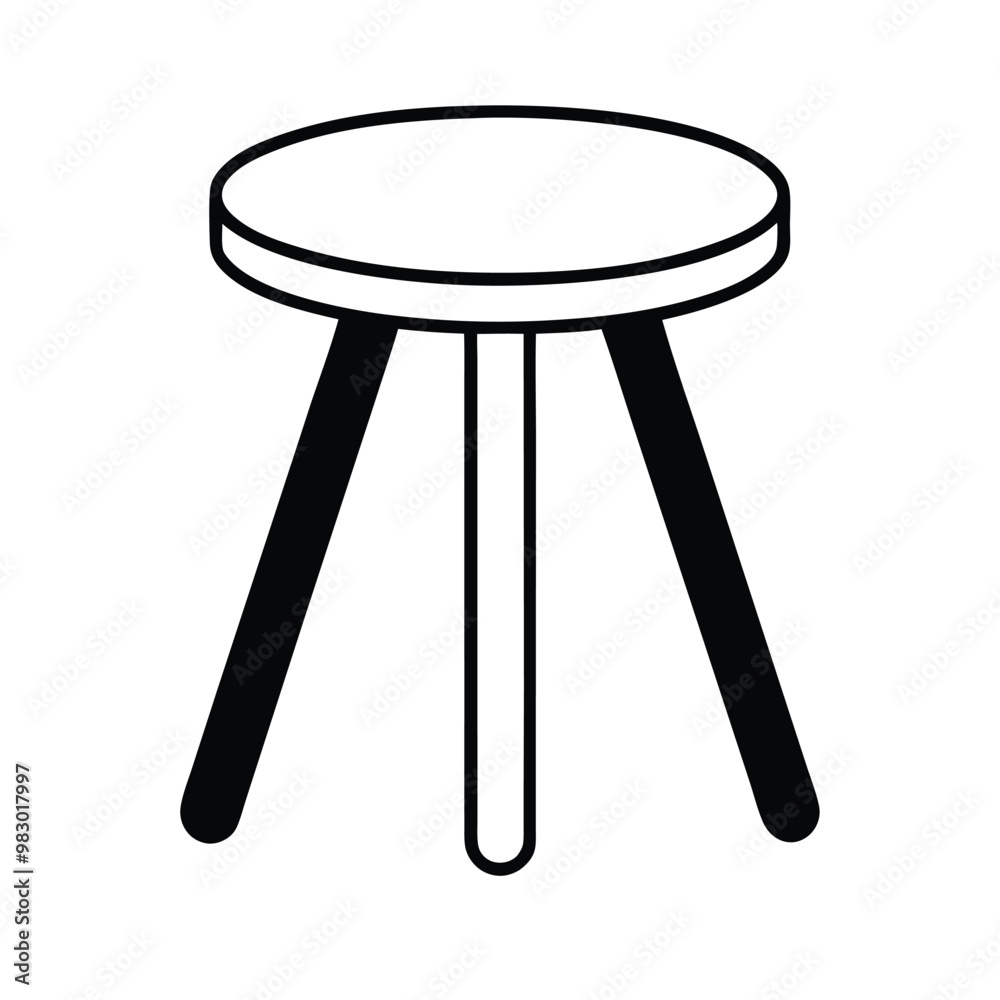 a flat stool with three legs, vector silhouette, isolated white background, a flat stool with three legs, vector silhouette, isolated white background,