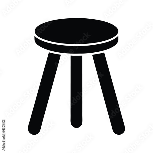 a flat stool with three legs, vector silhouette, isolated white background, 