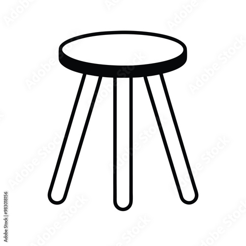 a flat stool with three legs, vector silhouette, isolated white background, 