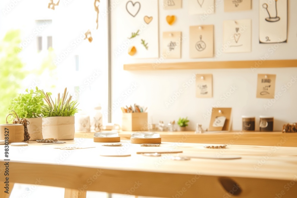 Creative Female Adult in Her 30s Crafting Sustainable Jewelry in Cozy Home Studio During Daytime - Relaxed and Inviting Atmosphere with DIY Supplies Creative Female Adult in Her 30s Crafting Sustainable Jewelry in Cozy Home Studio During Daytime - Relaxed and Inviting Atmosphere with DIY Supplies