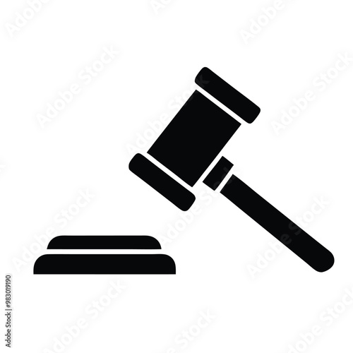 a judge gavel icon, vector silhouette, isolated white background, 