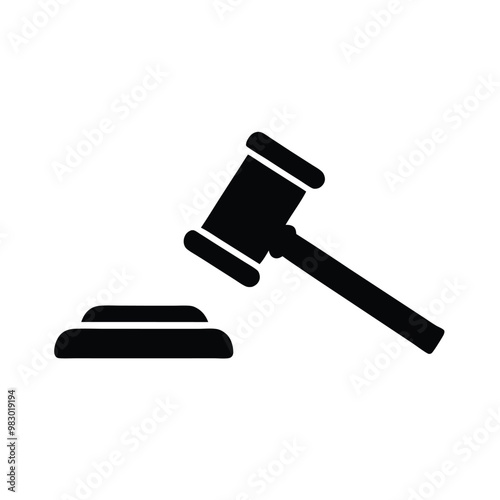 a judge gavel icon, vector silhouette, isolated white background, 