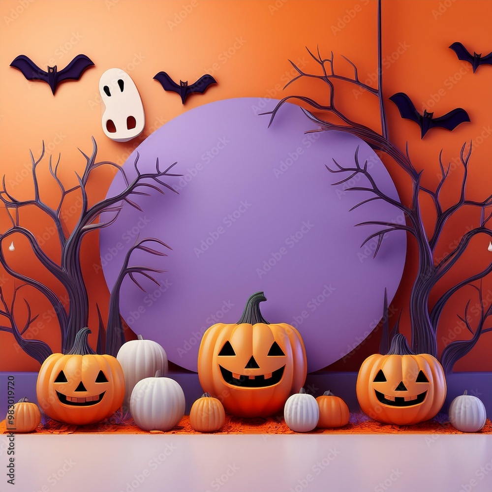 halloween background with pumpkin and bats for social media template halloween background with pumpkin and bats for social media template