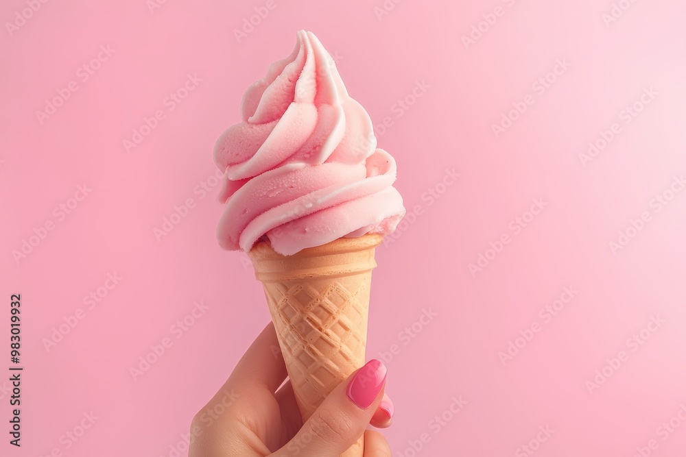 Three colorful soft serve ice cream cones against a dual-tone background. Beautiful simple AI generated image Three colorful soft serve ice cream cones against a dual-tone background. Beautiful simple AI generated image