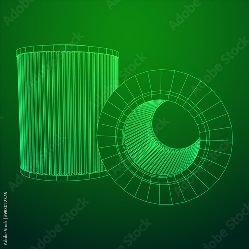 Car engine air filter. Auto spare part. Car care service maintenance. Wireframe low poly mesh vector illustration.