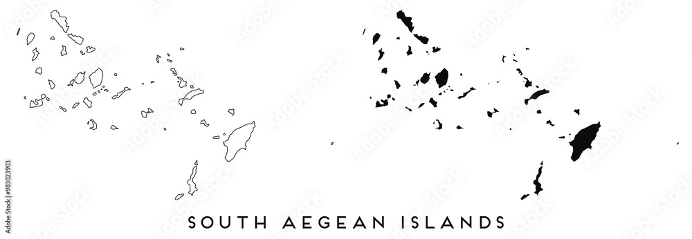 South Aegean Islands map outline and black silhouette vector South Aegean Islands map outline and black silhouette vector