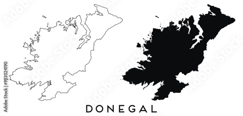 Donegal map outline and black silhouette vector