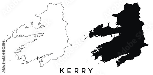 Kerry map outline and black silhouette vector