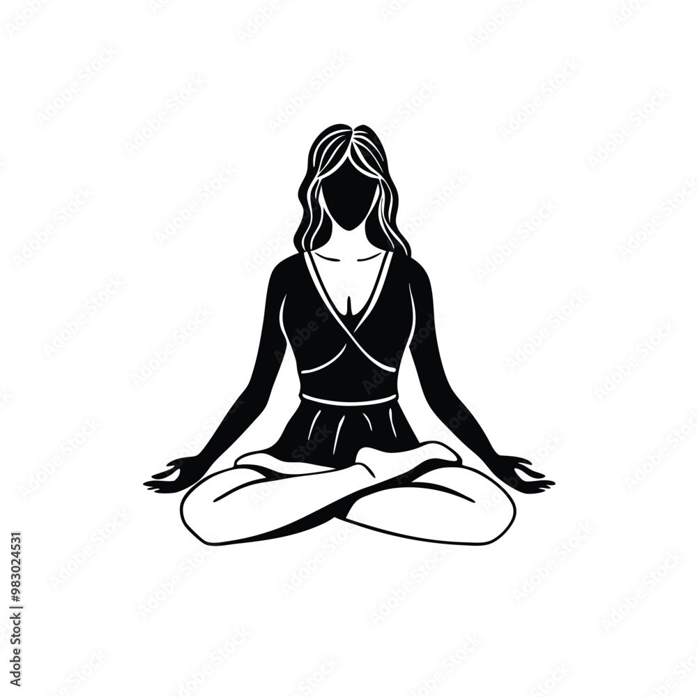 a Young woman is meditating girl sits in a lotus position and meditates, Vector silhouette, on an isolated white background a Young woman is meditating girl sits in a lotus position and meditates, Vector silhouette, on an isolated white background