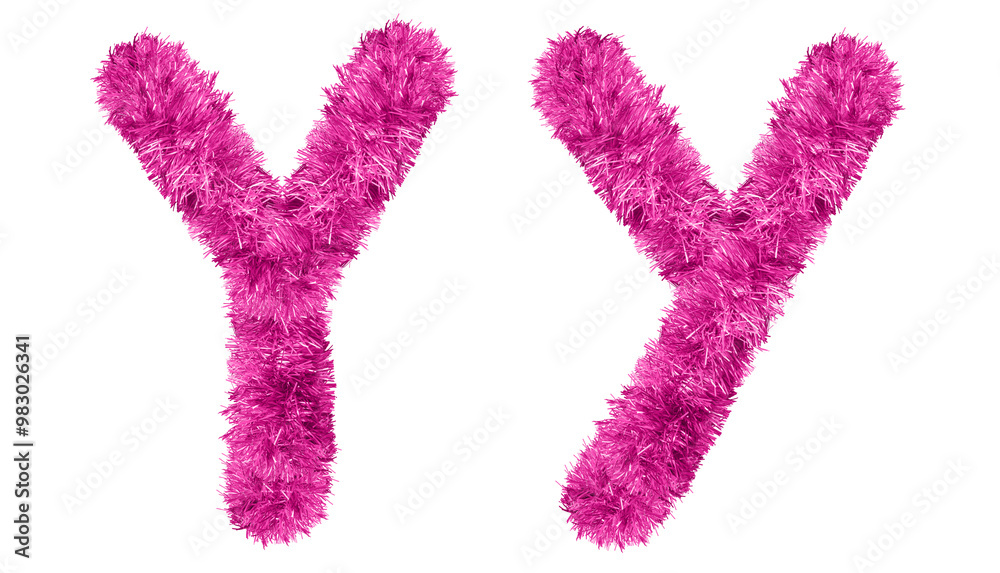 letter Y made from New Year's tinsel, isolated Christmas tinsel, tinsel garland letter Y made from New Year's tinsel, isolated Christmas tinsel, tinsel garland
