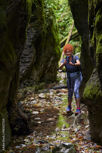 Woman hiker in a canyon