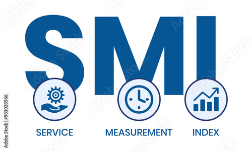 SMI - Service Measurement Index acronym, business concept. word lettering typography design illustration with line icons and ornaments. Internet web site promotion concept vector layout.