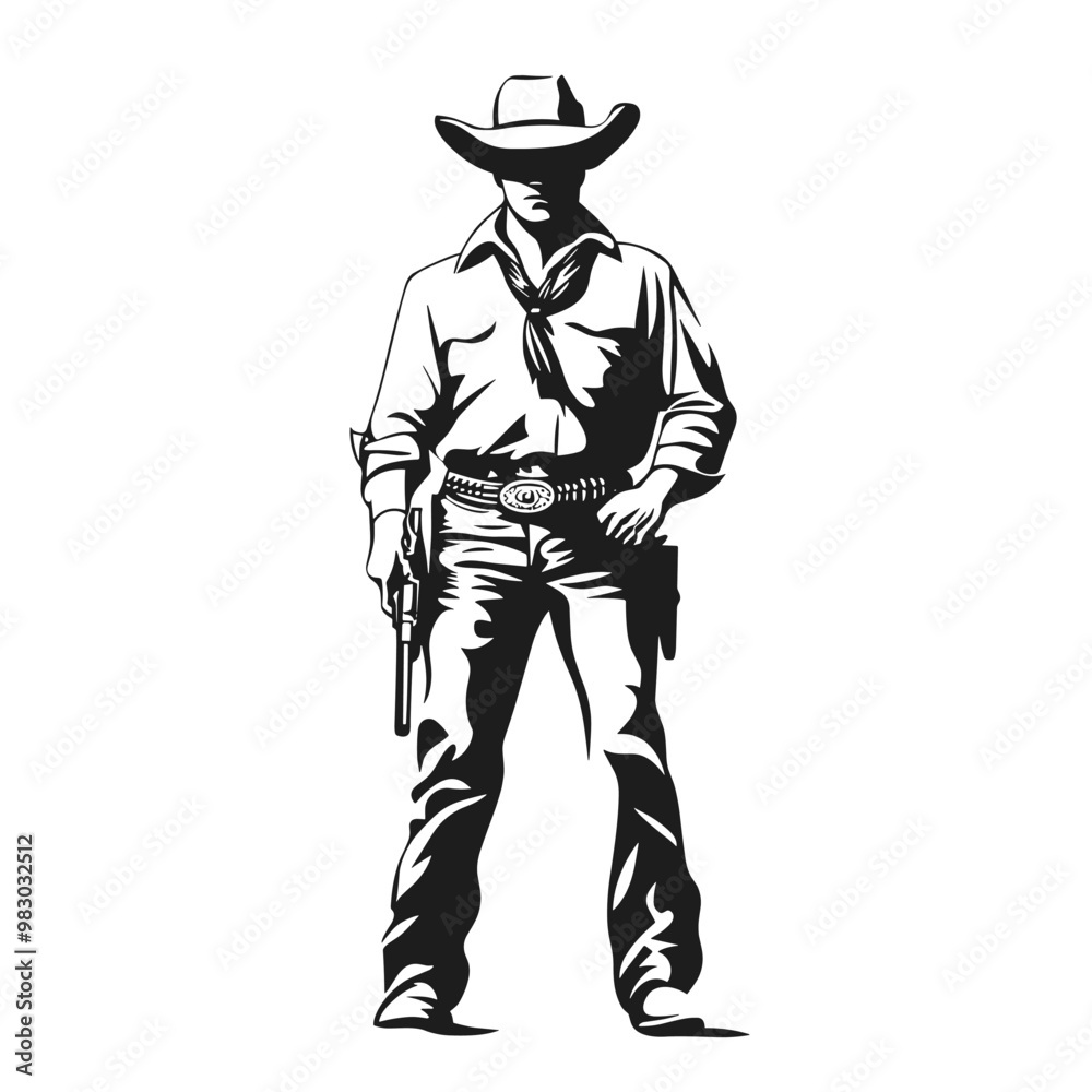 vector silhouette of a cowboy with a gun on a white background .Generative AI vector silhouette of a cowboy with a gun on a white background .Generative AI