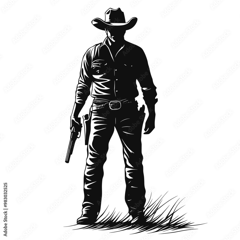 vector silhouette of a cowboy with a gun on a white background .Generative AI vector silhouette of a cowboy with a gun on a white background .Generative AI