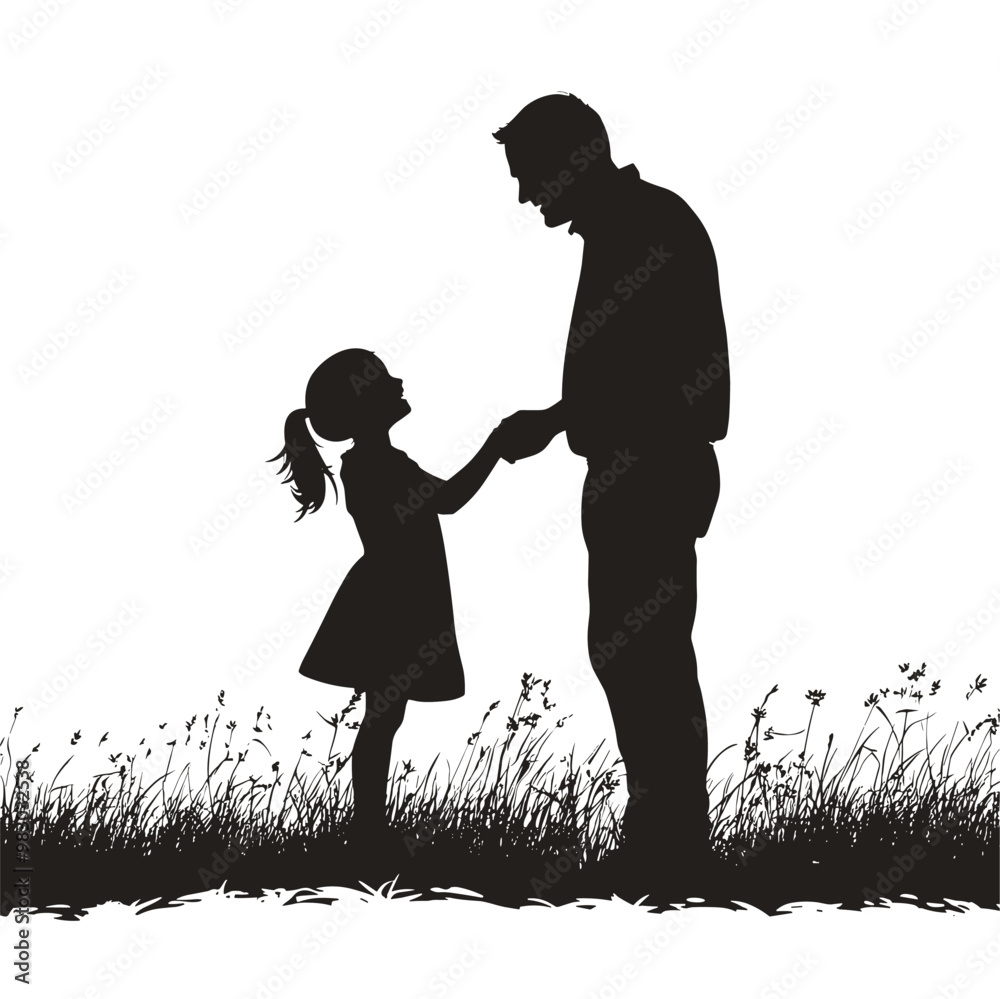 vector silhouette father with daughter on white background .Generative AI vector silhouette father with daughter on white background .Generative AI