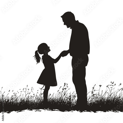 vector silhouette father with daughter on white background .Generative AI