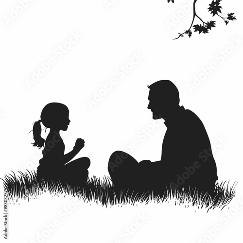 vector silhouette father with daughter on white background .Generative AI