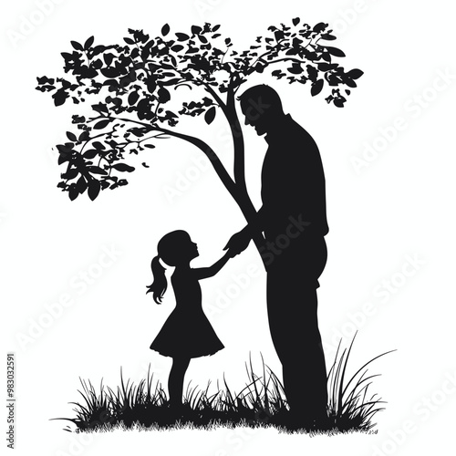 vector silhouette father with daughter on white background .Generative AI