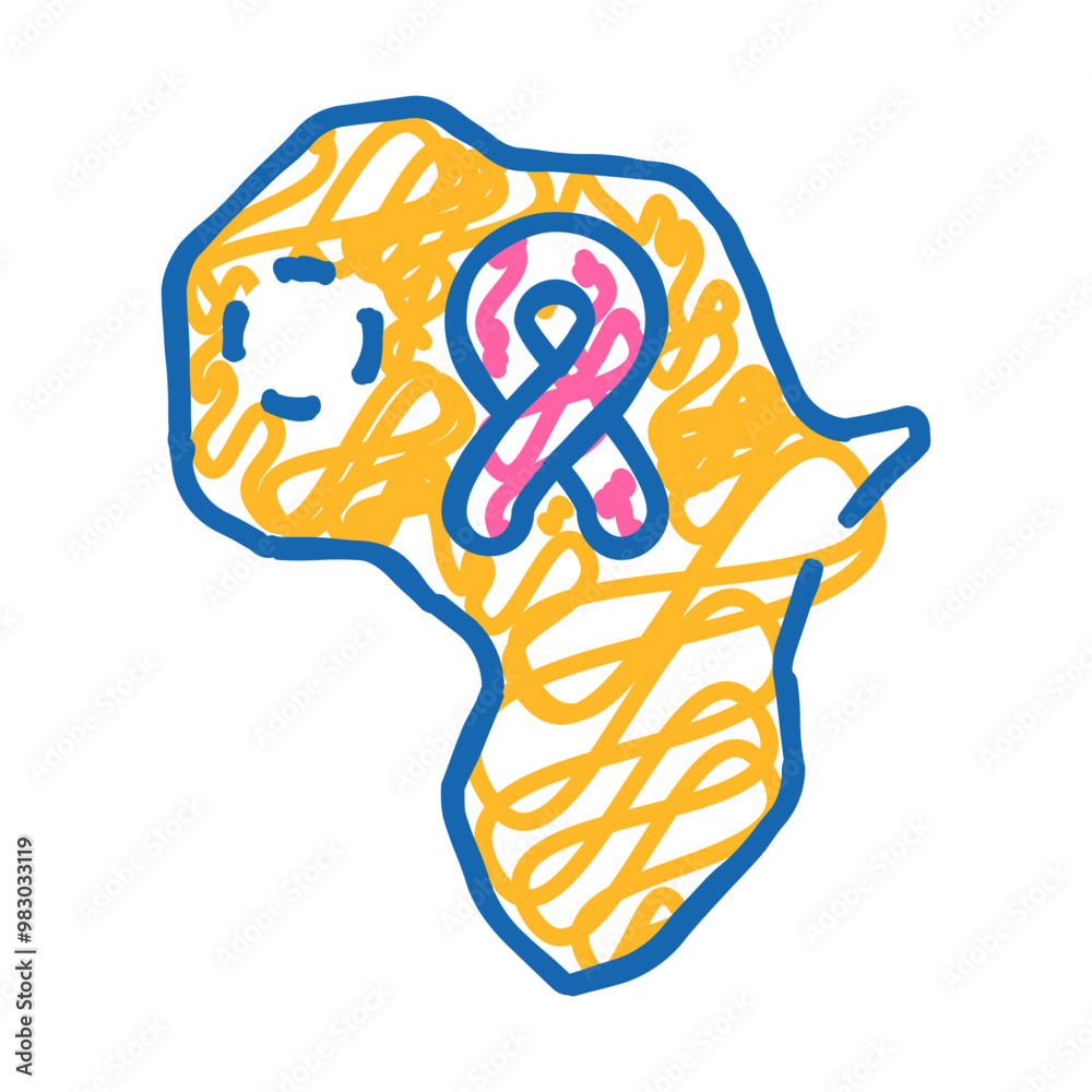 african continent aids hiv disease problem doodle icon sketch vector ...