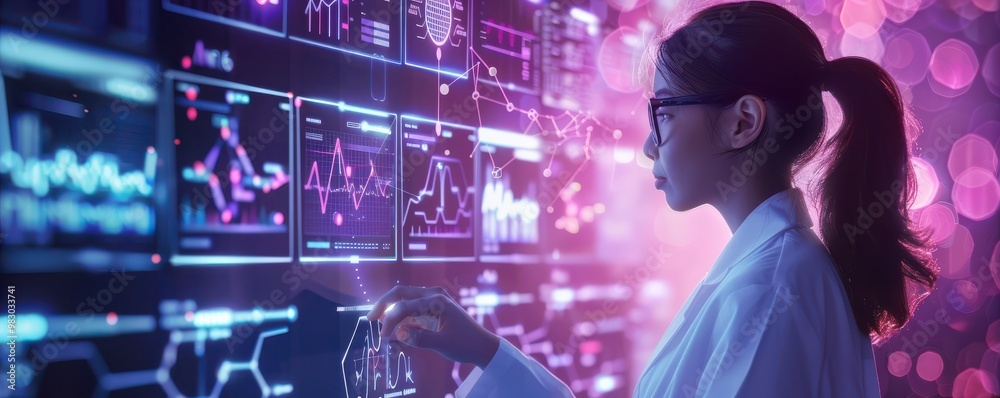 Scientists working on brain technology, combining healthcare with advanced digital solutions. Free copy space for text. Scientists working on brain technology, combining healthcare with advanced digital solutions. Free copy space for text.