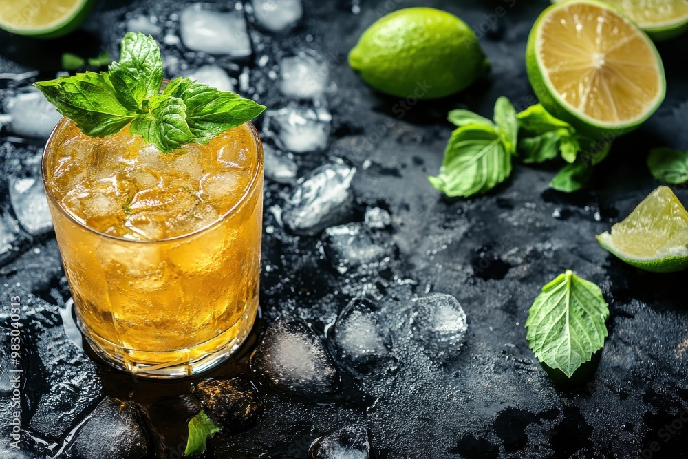 Cooling drink blended with lime and ice cubes Cooling drink blended with lime and ice cubes
