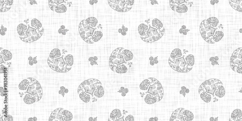 Seamless french taupe floral farmhouse linen printed fabric background. Light mottled grey cottage pattern. Shabby chic woven 2 tone cloth effect. Textile rustic organic ecru neutral all over print.