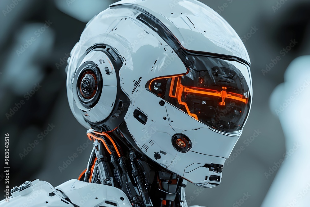 Fototapeta premium Futuristic humanoid robot with intricate design and glowing features