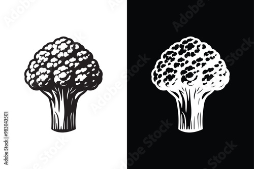 Cauliflower silhouette vector icon with black and white background,