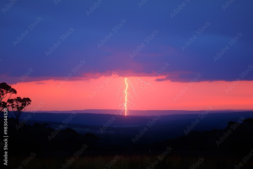 Obraz premium Dramatic lightning strike over scenic horizon at dusk