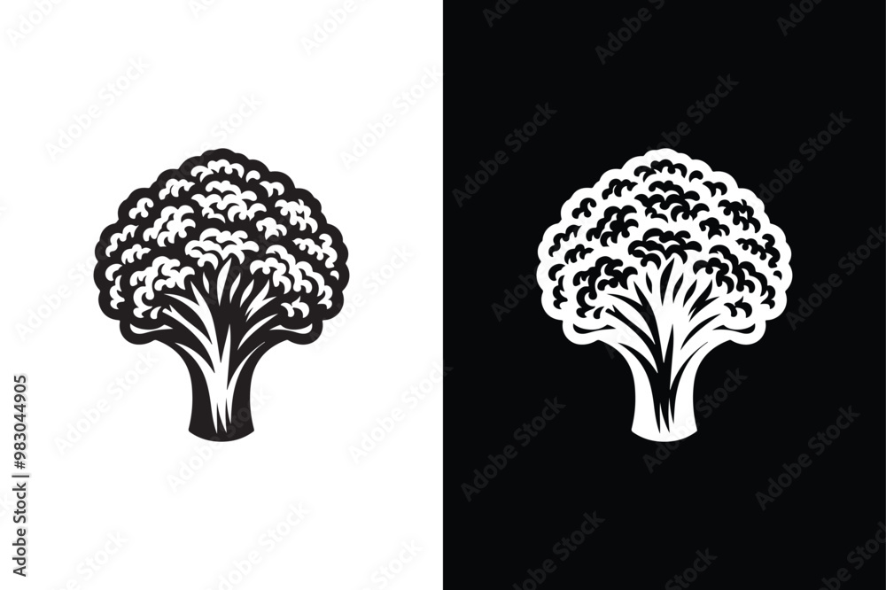 Cauliflower silhouette vector icon with black and white background, Cauliflower silhouette vector icon with black and white background,