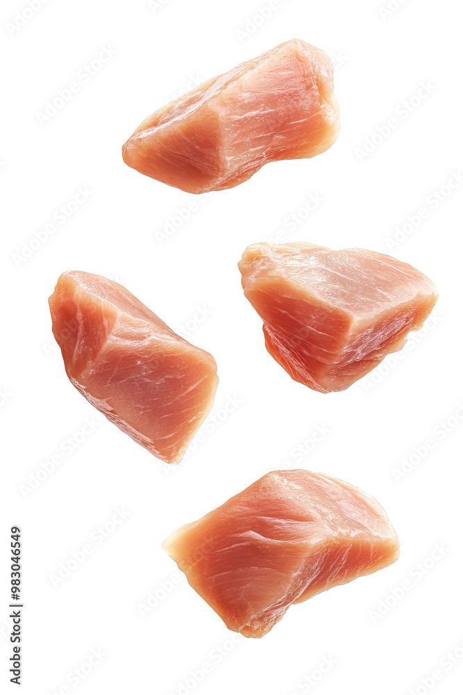 Falling Raw chicken, fillet, isolated on white background, clipping path, full depth of field Falling Raw chicken, fillet, isolated on white background, clipping path, full depth of field
