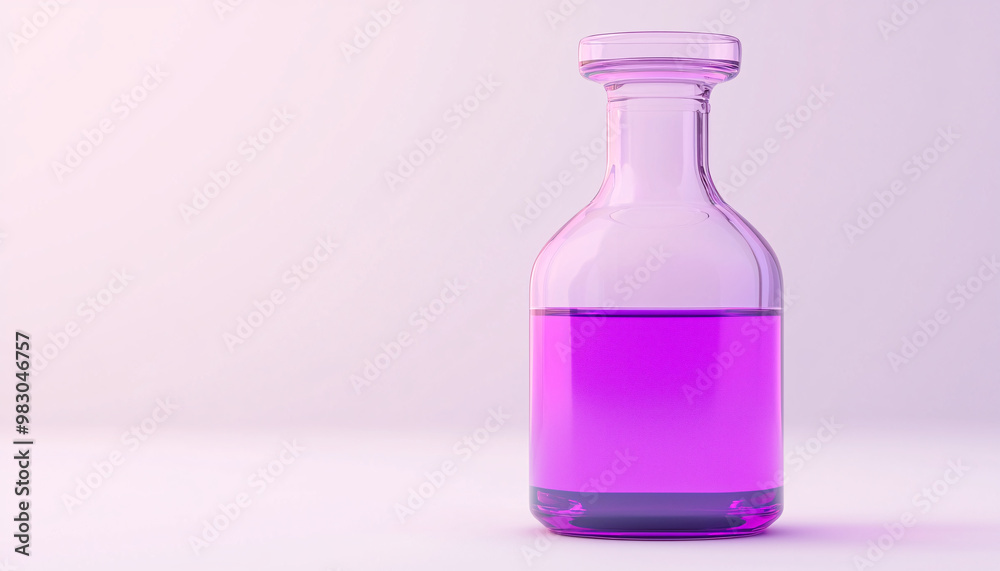 Glass bottle with purple liquid, white isolate background