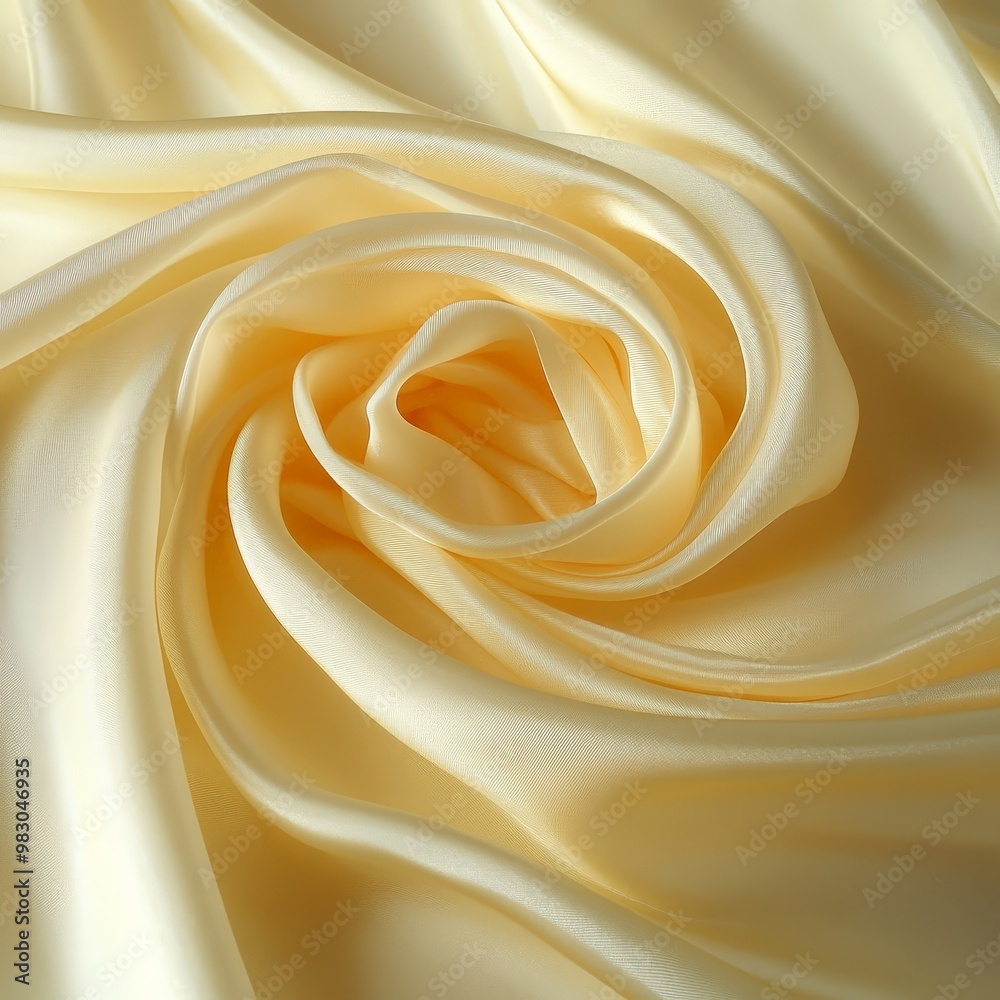 A close up of a yellow fabric with a spiral pattern A close up of a yellow fabric with a spiral pattern