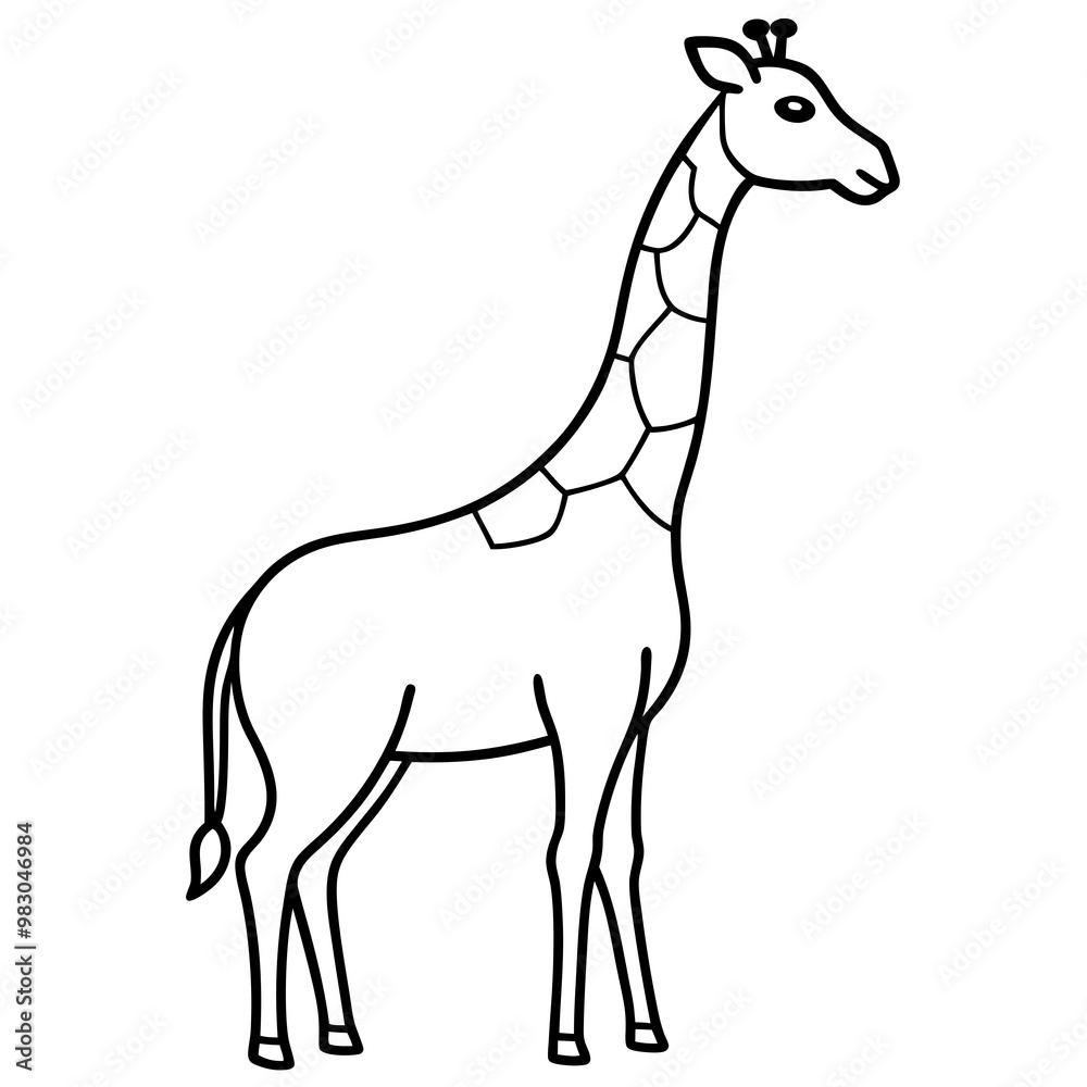 Minimalist Giraffe Outline with Extended Neck on White