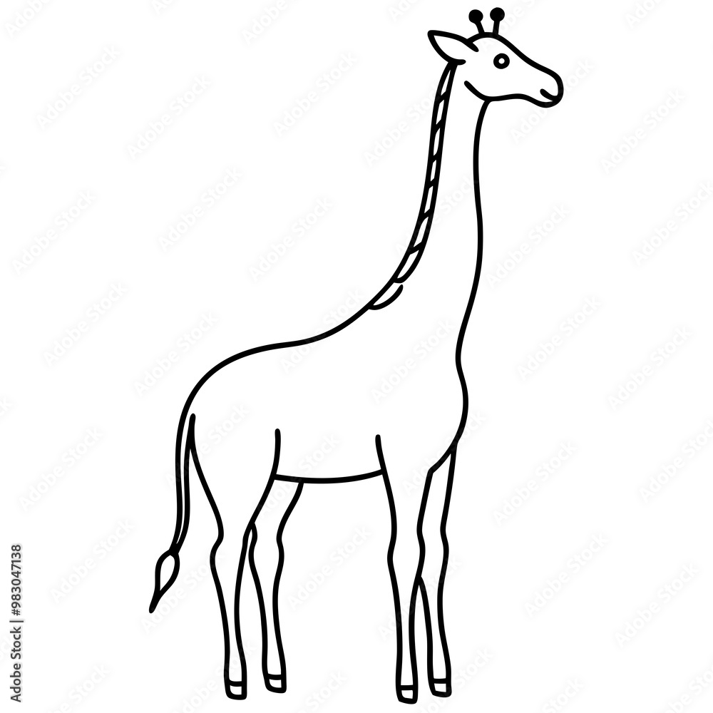 Minimalist Giraffe Outline with Extended Neck on White Minimalist Giraffe Outline with Extended Neck on White