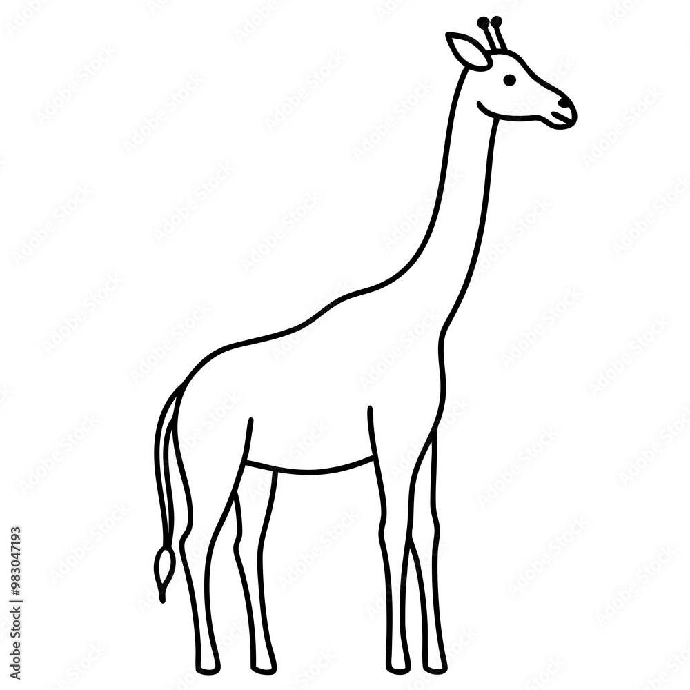 Minimalist Giraffe Outline with Extended Neck on White Minimalist Giraffe Outline with Extended Neck on White