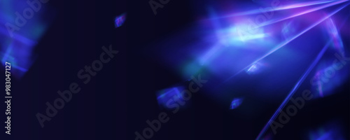 Prism overlay from the sun's rays on the blue wall. Blurred shadows in the room. Soft overlay of natural light. Abstract background for product presentation for studio.Natural light layout.