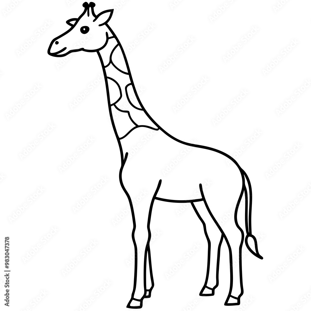 Minimalist Giraffe Outline with Extended Neck on White Minimalist Giraffe Outline with Extended Neck on White