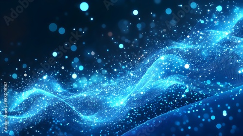 Blue Abstract Futuristic technology wave background with glowing particles.