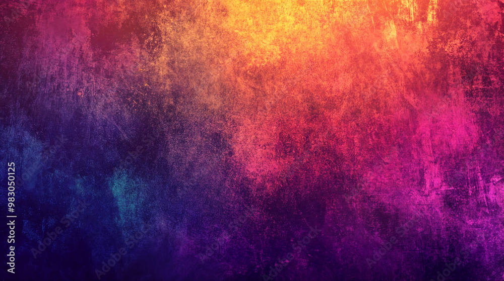 An abstract textured painting with vibrant gradients of red, orange, yellow, blue, and purple blending into a vivid and colorful background.
