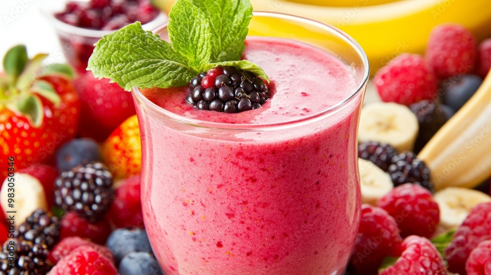 smoothie with berries, banana, and fresh fruit in a glass bowl on a white background, healthy fresh fruit and vegetable smoothies isolated on white background smoothie with berries, banana, and fresh fruit in a glass bowl on a white background, healthy fresh fruit and vegetable smoothies isolated on white background
