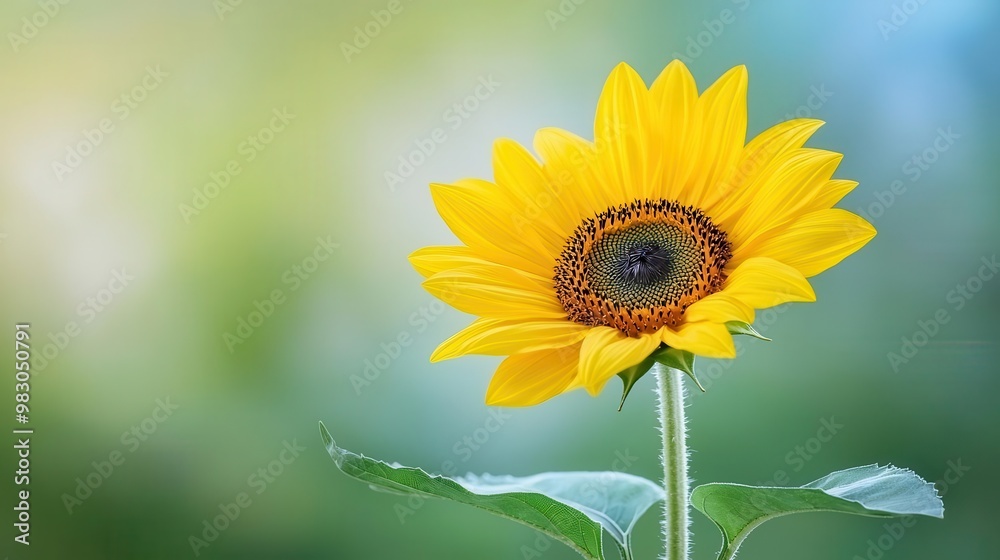 Bright sunflower bloom against a blurred green background. Bright sunflower bloom against a blurred green background.