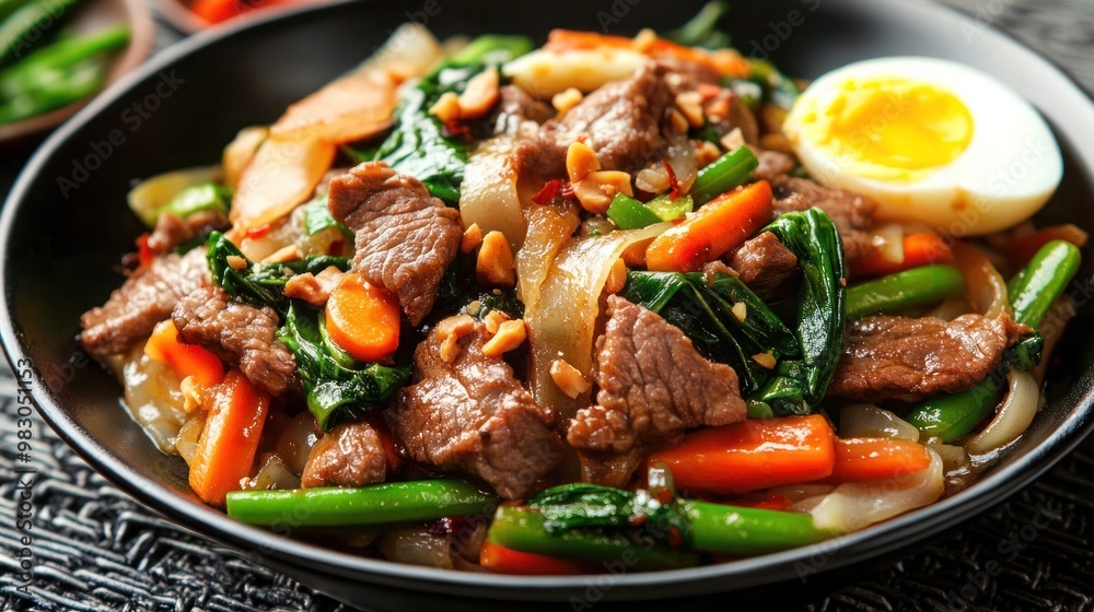 Stir fry chow mien noodles with pork and vegetable, Asian stir fry noodle dish with copy. Stir fry chow mien noodles with pork and vegetable, Asian stir fry noodle dish with copy.