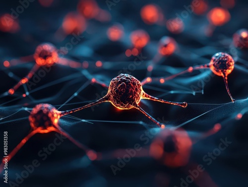 Lymph node highlighted in red among healthy ones, digital visualization of cancer detection, lymphoma, early detection of lymphoma photo