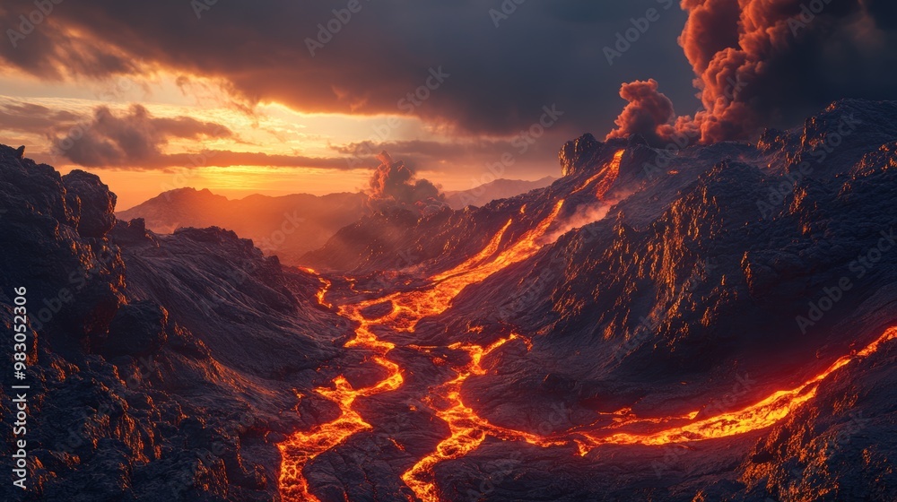 Fototapeta premium Volcanic Eruption at Sunset