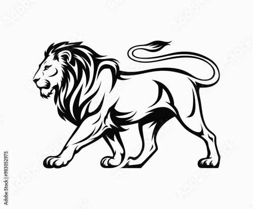 Wild majestic lion silhouette EPS vector file animal illustration template on a white background