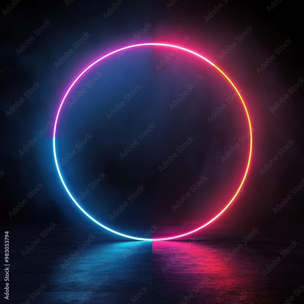 A vibrant neon circle illuminates a dark space, creating a captivating atmosphere filled with color and intrigue. A vibrant neon circle illuminates a dark space, creating a captivating atmosphere filled with color and intrigue.