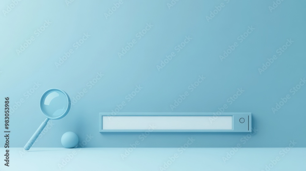 Web Search Bar. Minimalist Design Featuring Microphone and Magnifying Glass Icon on Light Blue Background Web Search Bar. Minimalist Design Featuring Microphone and Magnifying Glass Icon on Light Blue Background