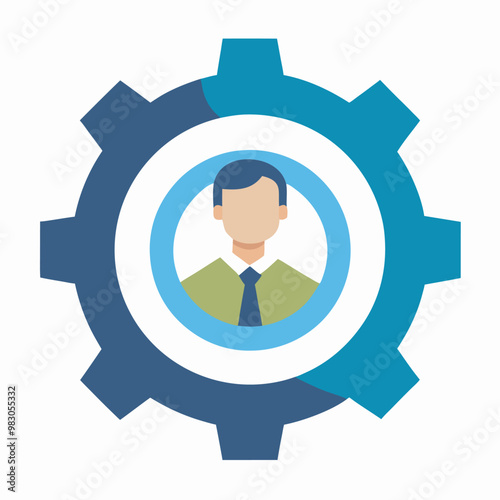 Harmonizing Man and Machine: The Human Figure Within a Gear Mechanism Illustrator Artwork